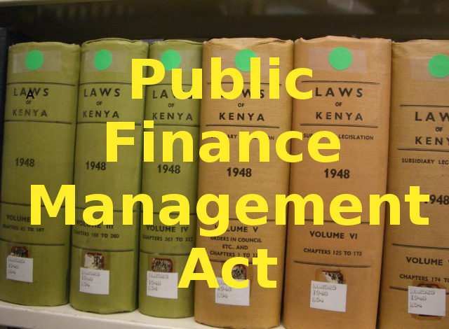 Public Finance Management Act writing in front of books "Laws of Kenya"