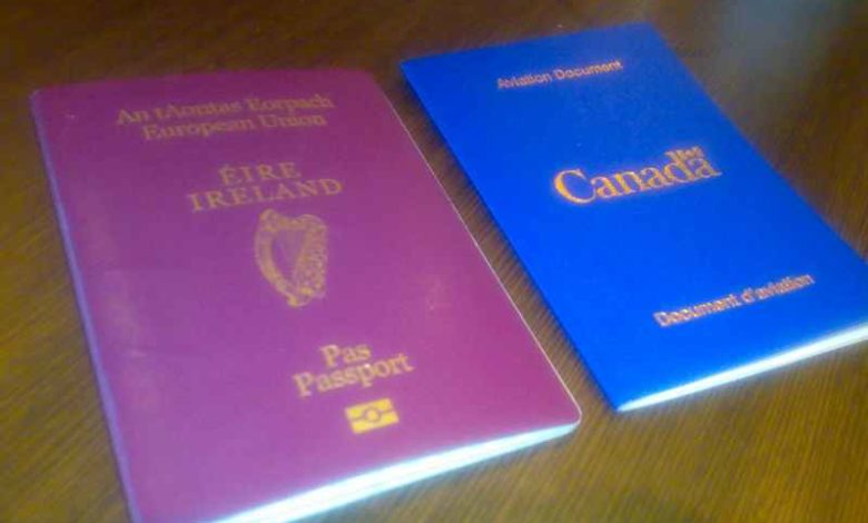 Two passport covers, one is Canadian, the other one Irish, photo: Bernie Goldbach through flickr